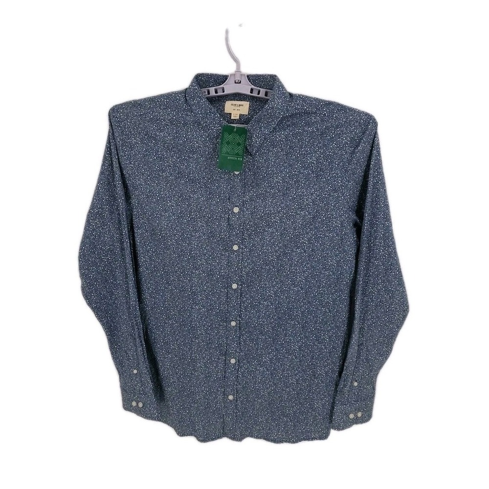Julian & Mark Men's Blue White LS‎ Stretch Huckleberry Printed  Shirt XL-T NWT